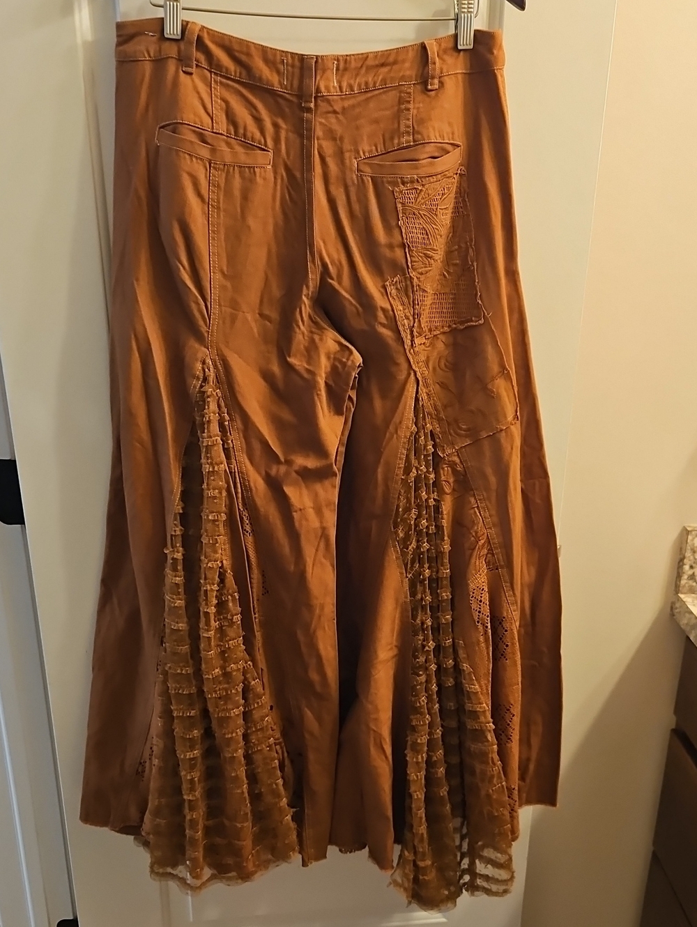 We The Free Great Escape Wide Leg Jeans | Rust Brown | Lace Inset | Size 29 - Picture 6 of 11